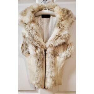 Neu Look Faux Fur White/Brown Vest Women's Medium